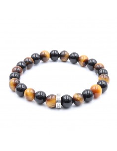 Le bracelet CLUB Œil de tigre marron et onyx RC LENS