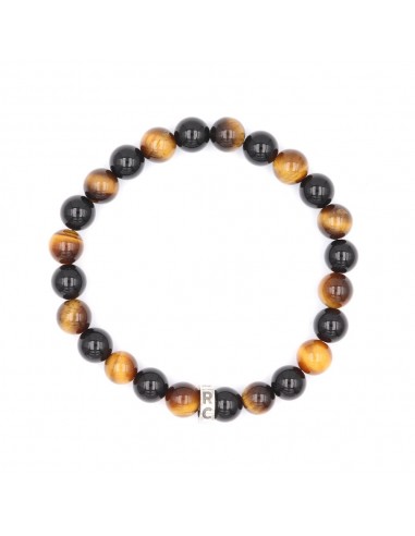 Le bracelet CLUB Œil de tigre marron et onyx RC...
