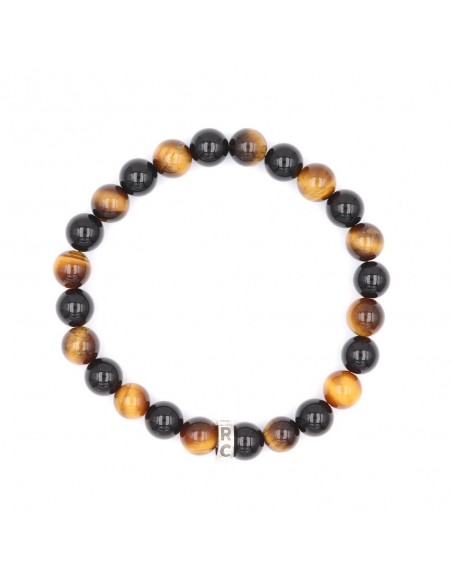 Le bracelet CLUB Œil de tigre marron et onyx RC LENS