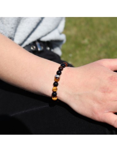 Le bracelet CLUB Œil de tigre marron et onyx RC...