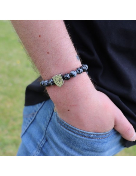 Le bracelet SUPPORTER Obsidienne flocons de neige RC LENS